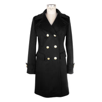 Thumbnail for Elegant Black Woolen Coat with Gold Buttons