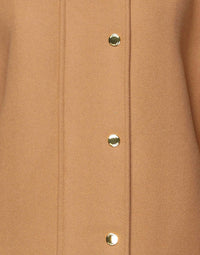 Thumbnail for Elegant Brown Wool Blend Coat with Golden Accents