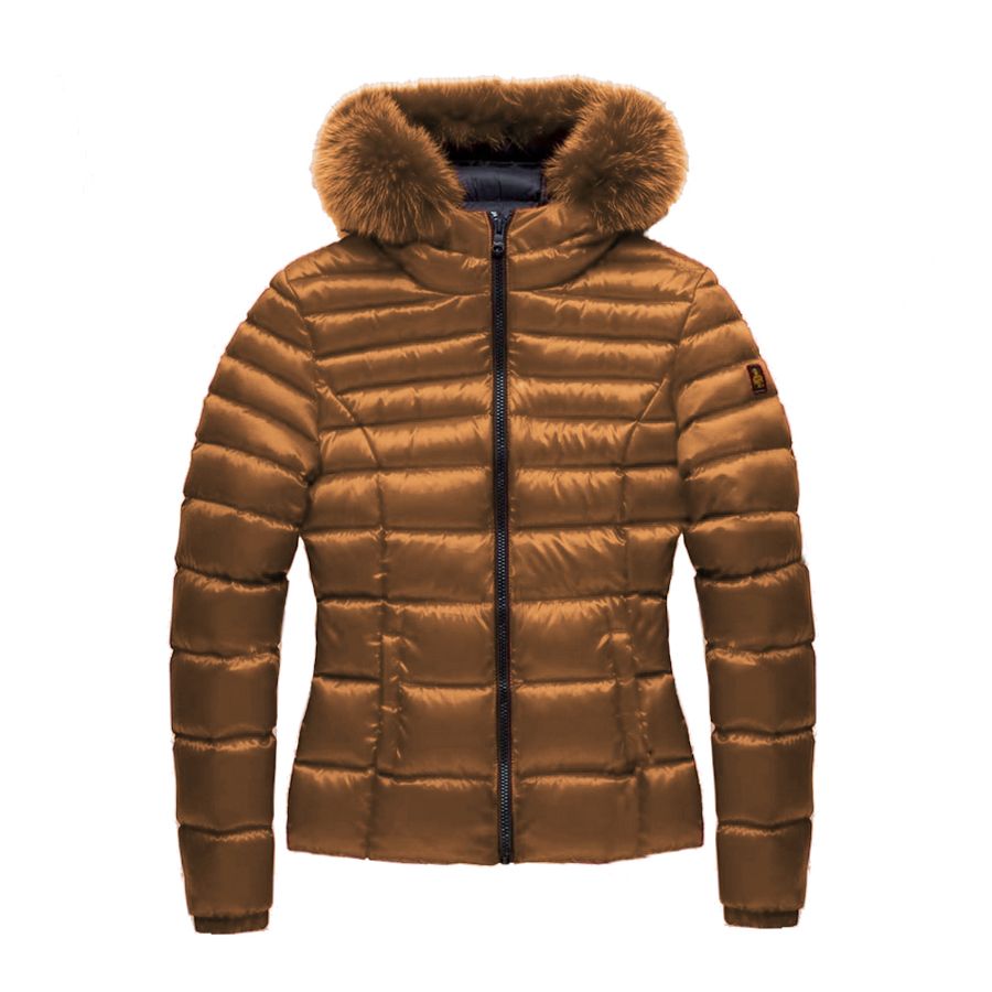 Elegant Padded Down Jacket with Fur Hood