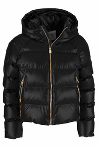 Thumbnail for Chic Black Hooded Jacket with Logo Detail