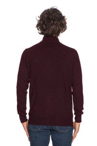 Thumbnail for Burgundy Wool-Cashmere Blend High-Collar Cardigan