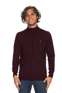 Thumbnail for Burgundy Wool-Cashmere Blend High-Collar Cardigan