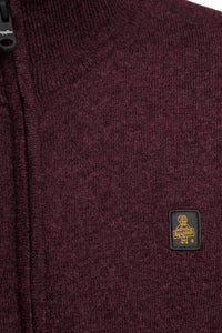 Thumbnail for Burgundy Wool-Cashmere Blend High-Collar Cardigan