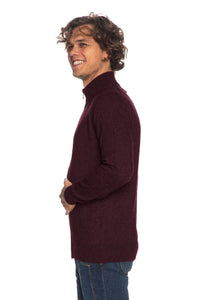 Thumbnail for Burgundy Wool-Cashmere Blend High-Collar Cardigan