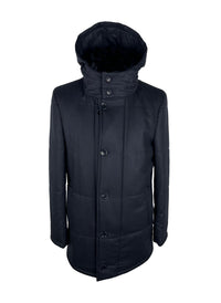 Thumbnail for Elegant Blue Wool-Cashmere Coat with Hood