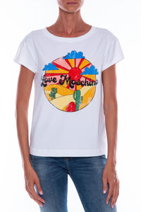 Thumbnail for Chic Graphic Cotton Tee with Embossed Detail