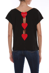 Thumbnail for Chic Black Cotton Tee with Heart Details