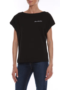 Thumbnail for Chic Black Cotton Tee with Heart Details