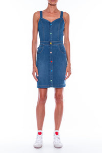 Thumbnail for Chic Sleeveless Denim Dress with Beaded Logo