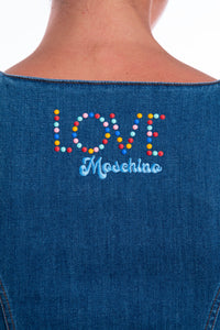 Thumbnail for Chic Sleeveless Denim Dress with Beaded Logo