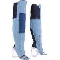 Thumbnail for Chic Vintage Denim & Transparent Heel Boots