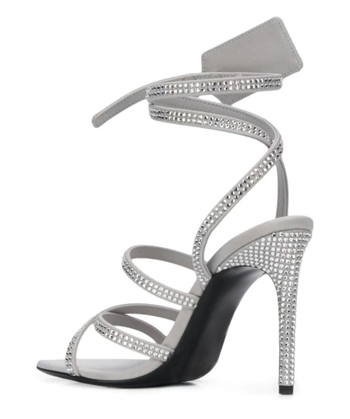 Dazzling Gray Diamond Buckle Leather Sandals