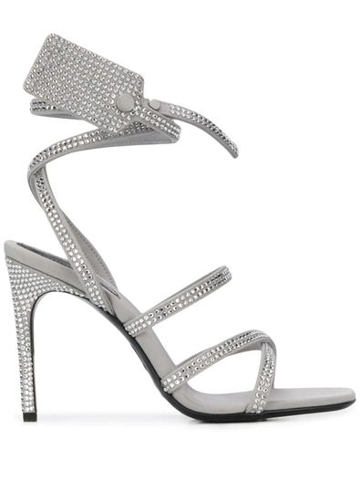 Dazzling Gray Diamond Buckle Leather Sandals