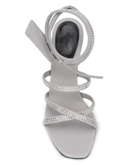 Thumbnail for Dazzling Gray Diamond Buckle Leather Sandals