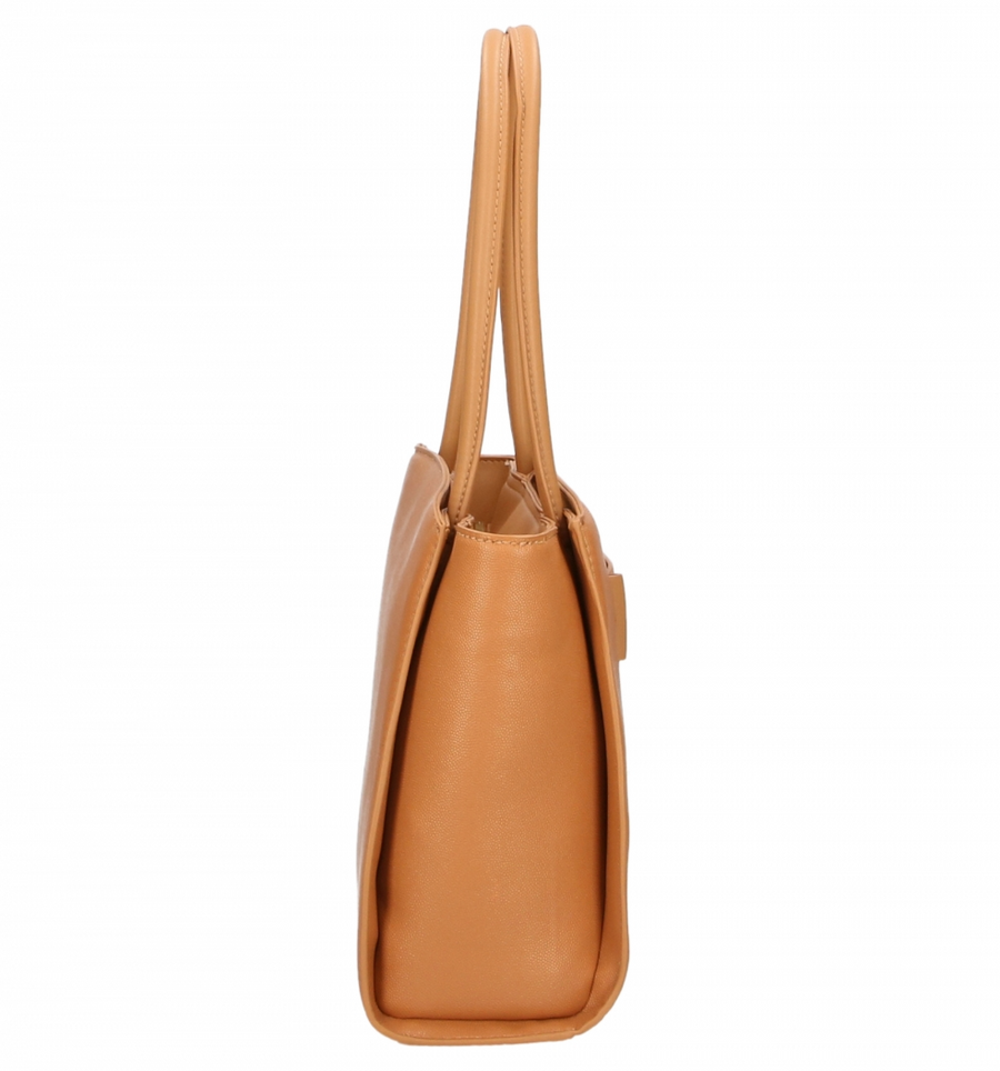 Chic Brown Eco-Leather Shopper with Silver Logo