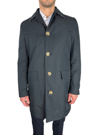 Thumbnail for Elegant Navy Blue Single-Breasted Trench Coat