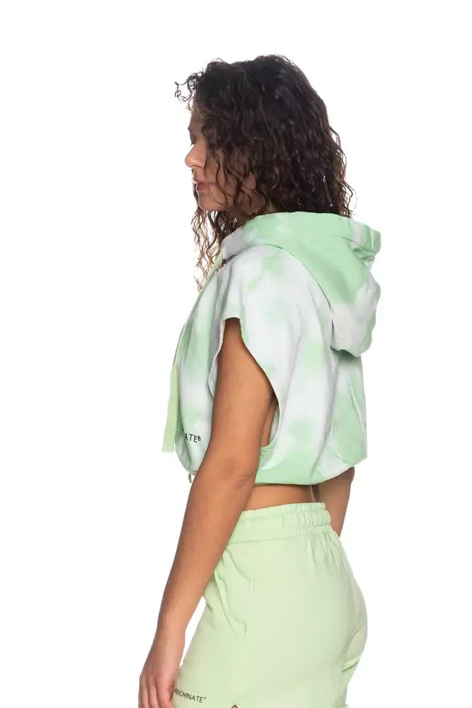 Apple Green Brushed Tie-Dye Sleeveless Hoodie