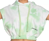 Thumbnail for Apple Green Brushed Tie-Dye Sleeveless Hoodie