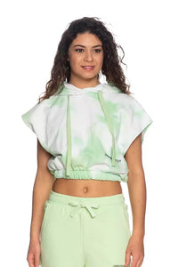 Thumbnail for Apple Green Brushed Tie-Dye Sleeveless Hoodie