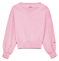 Thumbnail for Chic Pink V-Neck Cotton Sweatshirt