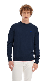 Thumbnail for Chic Crew Neck Cotton Sweater with Embroidered Logo