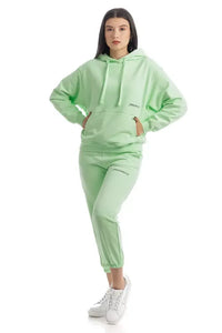 Thumbnail for Chic Green Cotton Hooded Sweatshirt