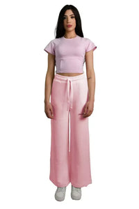 Thumbnail for Chic Pink Palazzo Pants with Drawstring