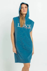 Thumbnail for Casual Blue Maxi Hooded Camisole Dress