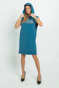 Thumbnail for Casual Blue Maxi Hooded Camisole Dress