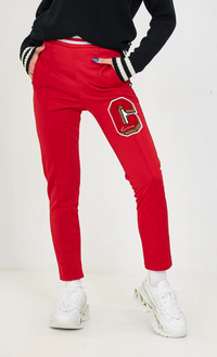 Thumbnail for Chic Pink Stretch Trousers with Logo Patch