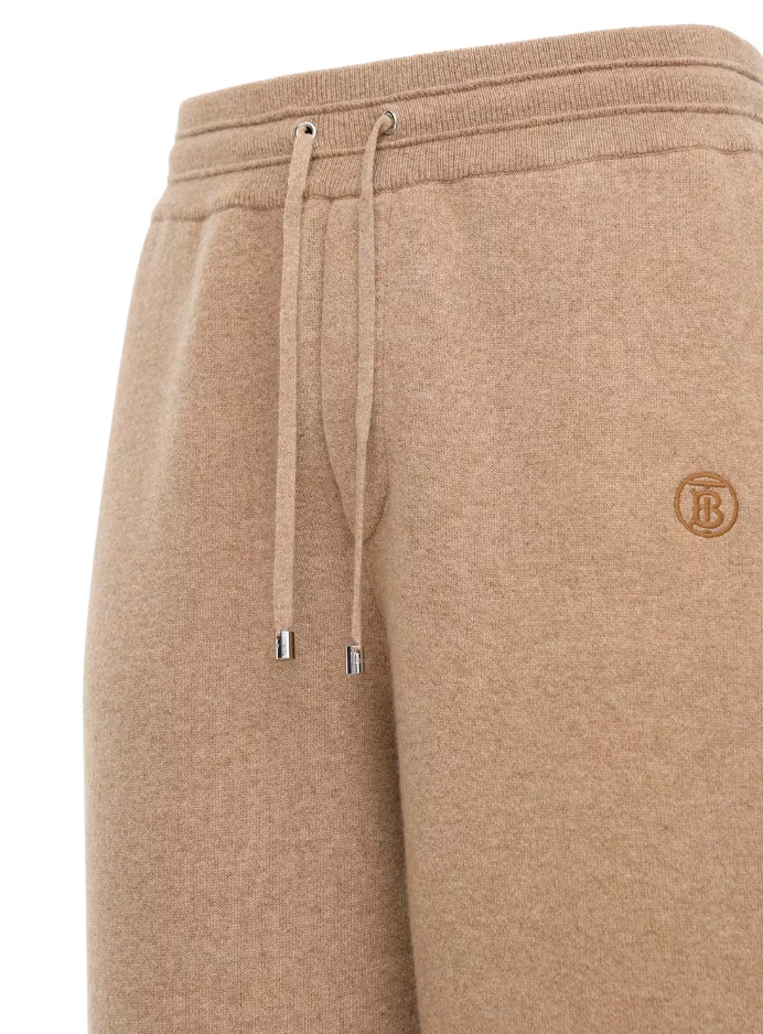 Elegant Camel Monogram Cashmere Sport Pants