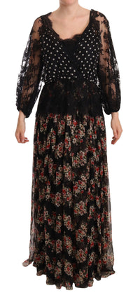 Thumbnail for Elegant Lace Floral Maxi Dress with Polka Dots