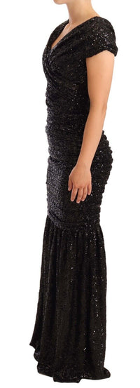 Thumbnail for Elegant Black Sequined Open Shoulder Gown