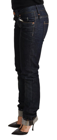 Thumbnail for Elegant Low Waist Skinny Dark Blue Jeans