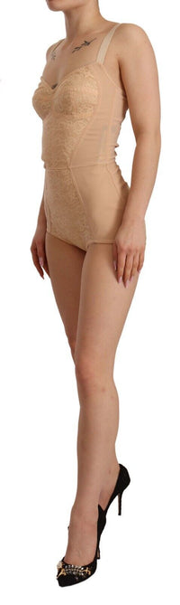 Thumbnail for Beige Lace Panel Stretch Bodysuit