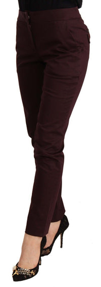 Thumbnail for Maroon Slim Fit Skinny Pants with Zipper Detail