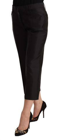 Thumbnail for Chic Silk Cropped Trousers in Timeless Black
