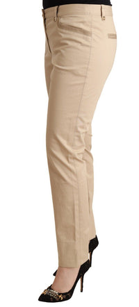 Thumbnail for Elegant Beige Cotton Stretch Skinny Pants