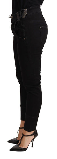 Thumbnail for Chic Low Waist Skinny Black Cotton Trousers