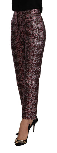 Thumbnail for High Waist Jacquard Flared Cropped Trousers