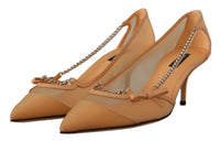 Thumbnail for Elegant Beige Mesh Pumps with Silver Chains