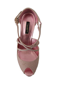 Thumbnail for Pink Glitter Peep Toe High Heels Sandals