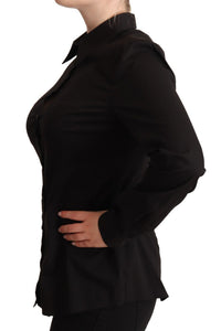 Thumbnail for Elegant Black Cotton Blend Collared Top
