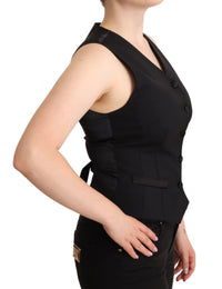 Thumbnail for Elegant Black Vest Top with Button Detail