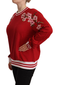 Thumbnail for Elegant Red Crewneck Pullover with Floral Motif