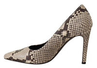 Thumbnail for Chic Gray Snake Print Leather Heels