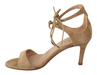 Thumbnail for Elegant Beige Suede Ankle Strap Heels