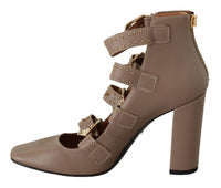 Thumbnail for Elegant Leather Multi-Buckle Heels in Brown