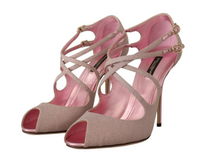Thumbnail for Pink Glitter Peep Toe High Heels Sandals