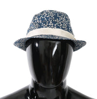 Thumbnail for Elegant Bow Print Fedora Hat in Blue & White